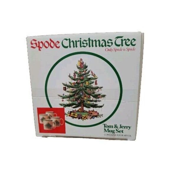 4 Vintage Spode Christmas Tree Tom & Jerry Mugs  Made in England Original Box - Picture 1 of 10